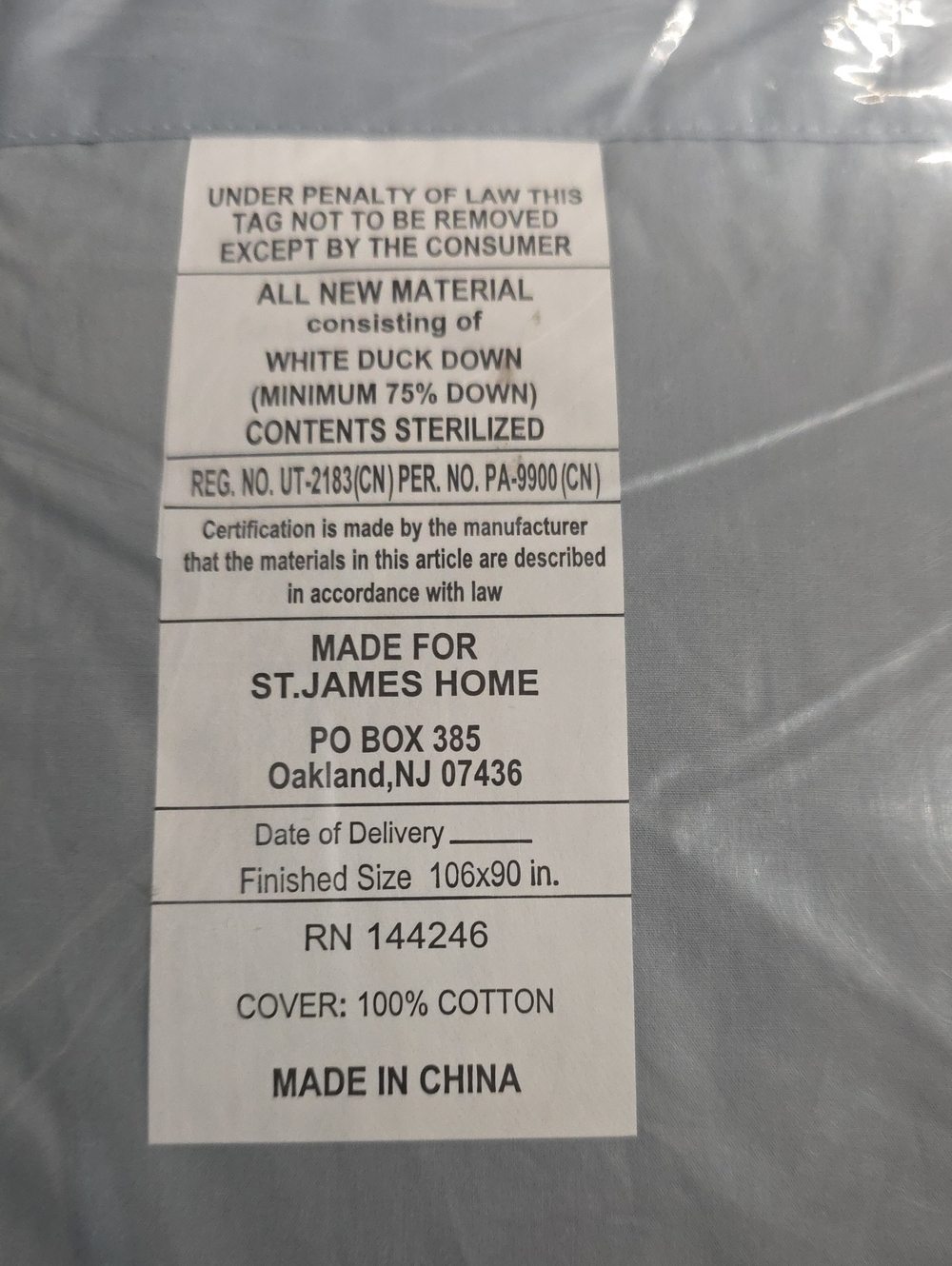 Brand New St. James Home King Down Comforter